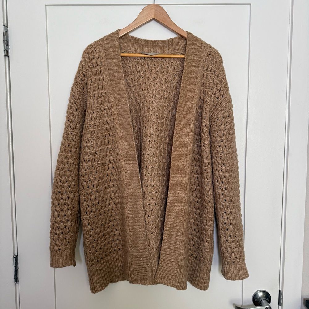 Everlane Open Long Cardigan Sweater Sz XS Camel Oversized Wool Alpaca Blend
